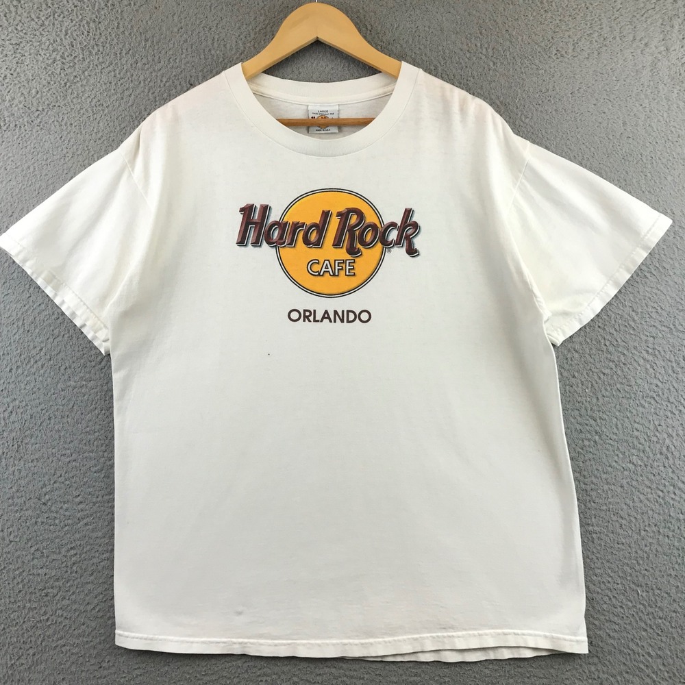Vintage Hard Rock‎ Cafe Orlando Graphic T Shirt White Mens Large Made USA